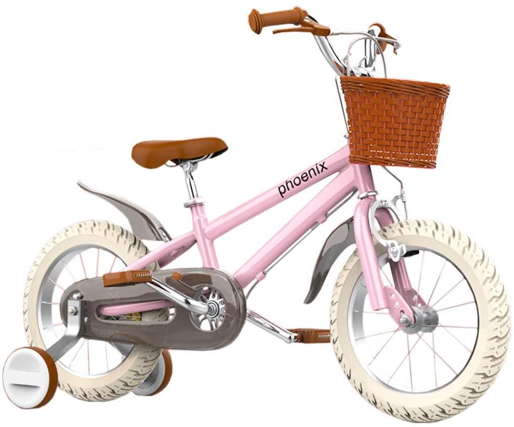 PHOENIX  14 16 18 Inch Kids Bike with Basket and Training Wheels, Handbrakes for 3-8 Years Old Girls &amp;Boys Toddler