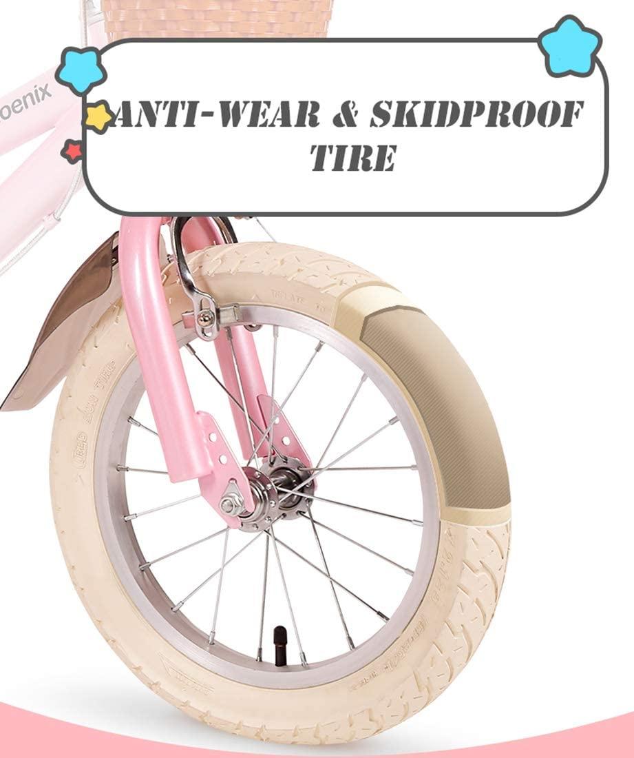 PHOENIX  14 16 18 Inch Kids Bike with Basket and Training Wheels, Handbrakes for 3-8 Years Old Girls &amp;Boys Toddler