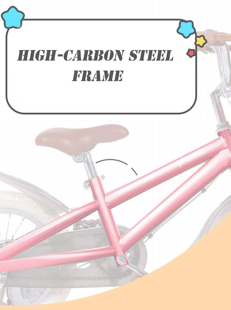 PHOENIX  14 16 18 Inch Kids Bike with Basket and Training Wheels, Handbrakes for 3-8 Years Old Girls &amp;Boys Toddler