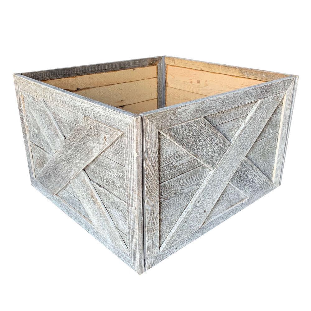Farmhouse Deluxe 17.5 in. W x 11.5 in. H, 24 in. Dia, White Wash Decorative Christmas Tree Box Collar