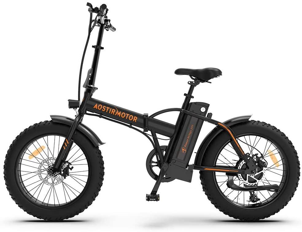 Aostirmotor Folding Electric Bike with 500W Motor 36V 13AH Removable Lithium Battery,20”4 inch Fat Tire Electric Bicycle,Ebike for Adults (Black)
