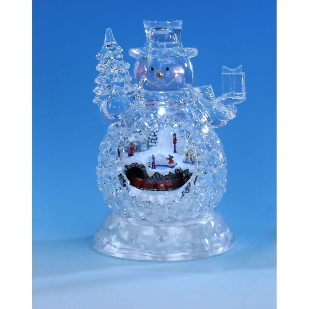 8" Clear and Red Snowman Train Village LED Lighted Tabletop Decor