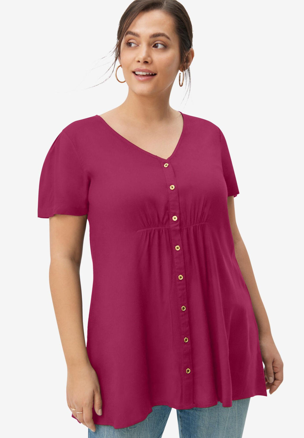v-neck button-front tunic