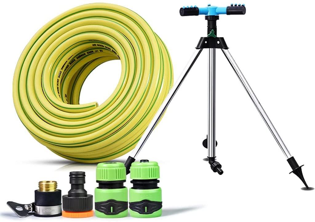 BBGS Garden Tripod Sprinkler with Hose, Lawn Sprinkler 360 Degree Rotating 3 Arms Automatic Water Sprinkler Bracket Garden Sprinkler System (Size : 30m)
