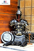 NauticalMart Roman Black Muscle Armor Cuirass Set w/Helmet, Shield, Leg &amp; Arm Guard Medieval Halloween Costume
