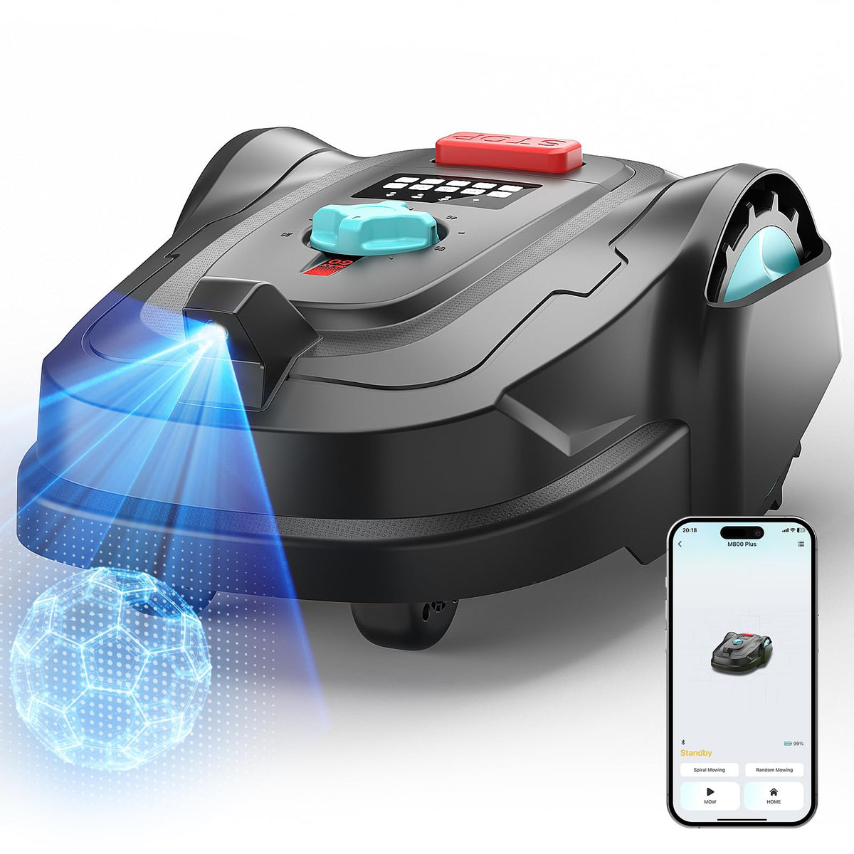 2026 M800Plus Robot Lawn Mower, GPS &amp; 3D Vision, with 32.8 ft Magnetic Stripe, Obstacle Avoidance, Auto-Charging, APP Control, Bow-Shaped Mowing for Lawns up to 8611 sq.ft (Jet Black)