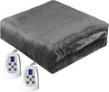 Size Heated Blanket (90" x 100") with 220g Double-Layer Soft Flannel, Dual Control Electric Heated Blankets for 89°F-108°F 10 Heating Levels, Grey Electric Blankets