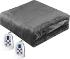 Size Heated Blanket (90" x 100") with 220g Double-Layer Soft Flannel, Dual Control Electric Heated Blankets for 89°F-108°F 10 Heating Levels, Grey Electric Blankets