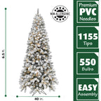 Fraser Hill Farm 6.5-Ft. Flocked Alaskan Pine Christmas Tree with Smart String Lighting