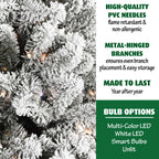 Fraser Hill Farm 6.5-Ft. Flocked Alaskan Pine Christmas Tree with Smart String Lighting