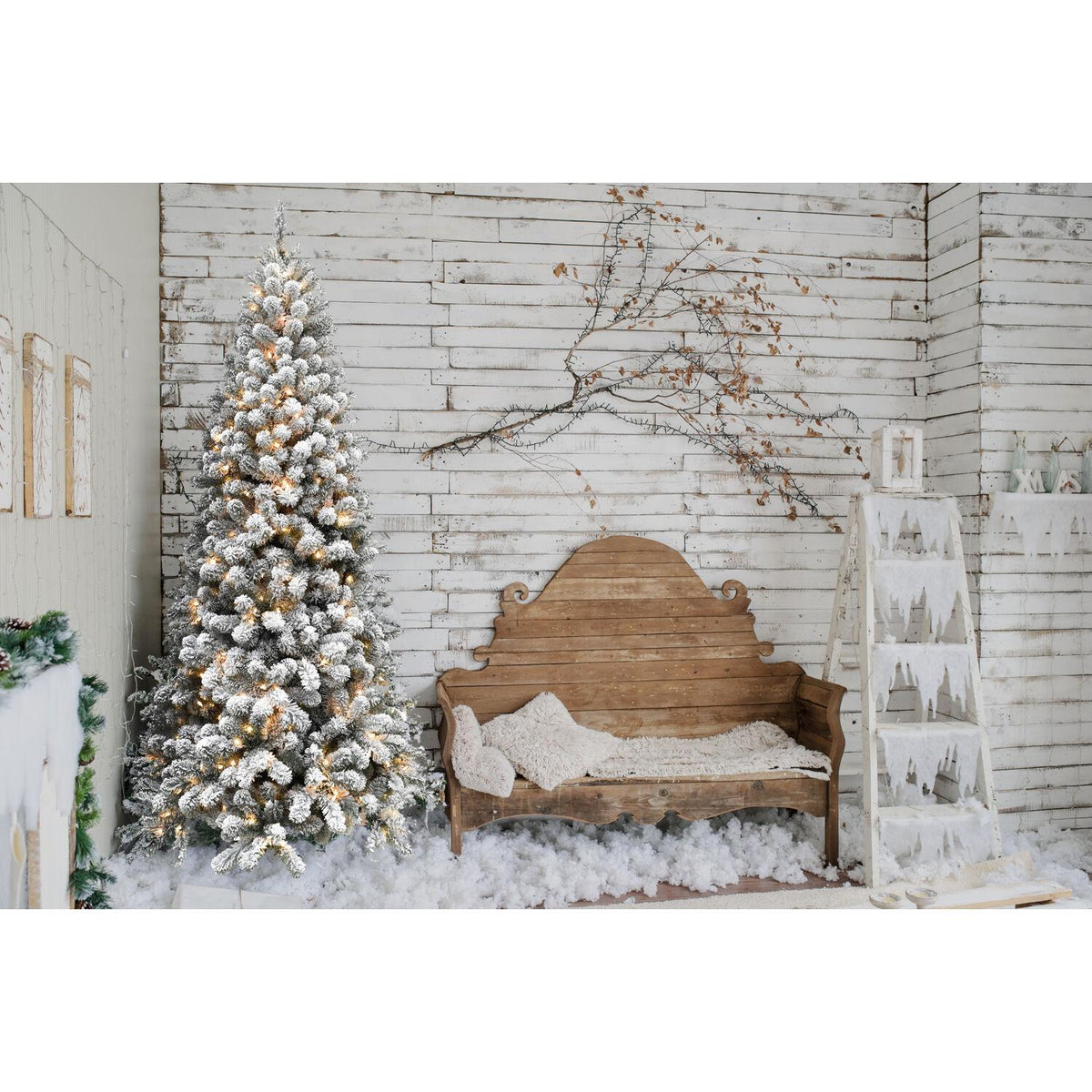 Fraser Hill Farm 6.5-Ft. Flocked Alaskan Pine Christmas Tree with Smart String Lighting