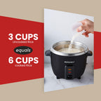 ERC003BX Electric Rice Cooker with Automatic Keep Warm Makes Soups, Stews, Grains, Hot Cereals, 6 Cups Cooked (3 Cups Uncooked), Black
