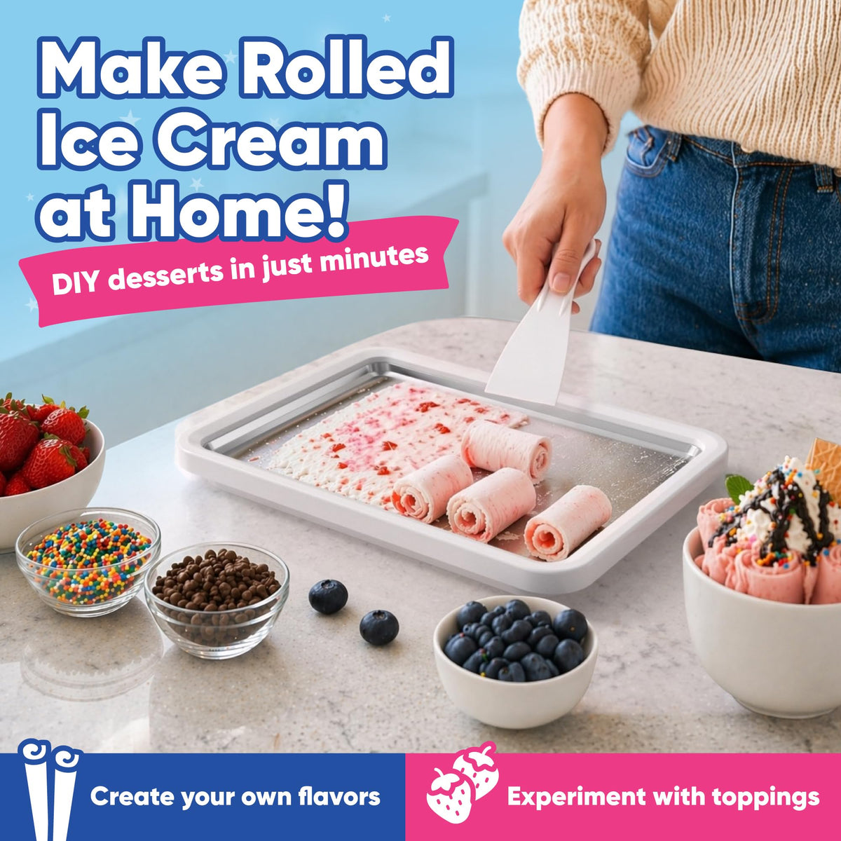 Rolled Ice Cream Maker Kit - Ice Cream Cold Plate Makes Delicious Treats - Rolled Ice Cream Tray is Perfect  Ice Cream Maker - Roll Ice Cream Maker for Kids & Family
