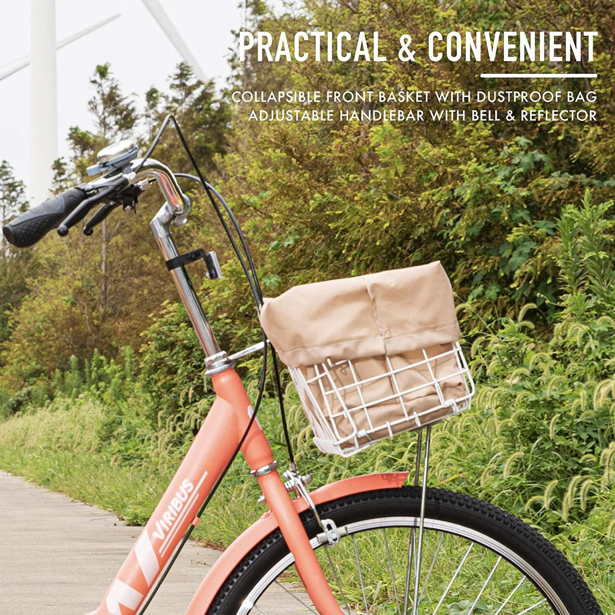 Viribus Adult Three Wheel Tricycle Single Speed Hybrid Cargo Cruiser Trike Bike with Removable Wheeled Basket Bell for Shopping or Dogs Dustproof Bag Exercise Bicycle (Pink/26)