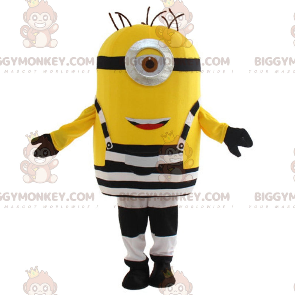 BIGGYMONKEYMinion Mascot Costume In Prisoner Outfit - Smiling Stuart