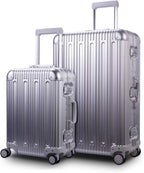 All Aluminum Luggage Carry On Spinner Hard Shell Suitcase Lightweight Metal Suitcases 20“ &amp; 28 Inch Luggage Set
