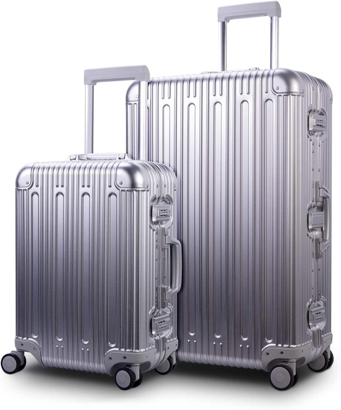 All Aluminum Luggage Carry On Spinner Hard Shell Suitcase Lightweight Metal Suitcases 20“ &amp; 28 Inch Luggage Set