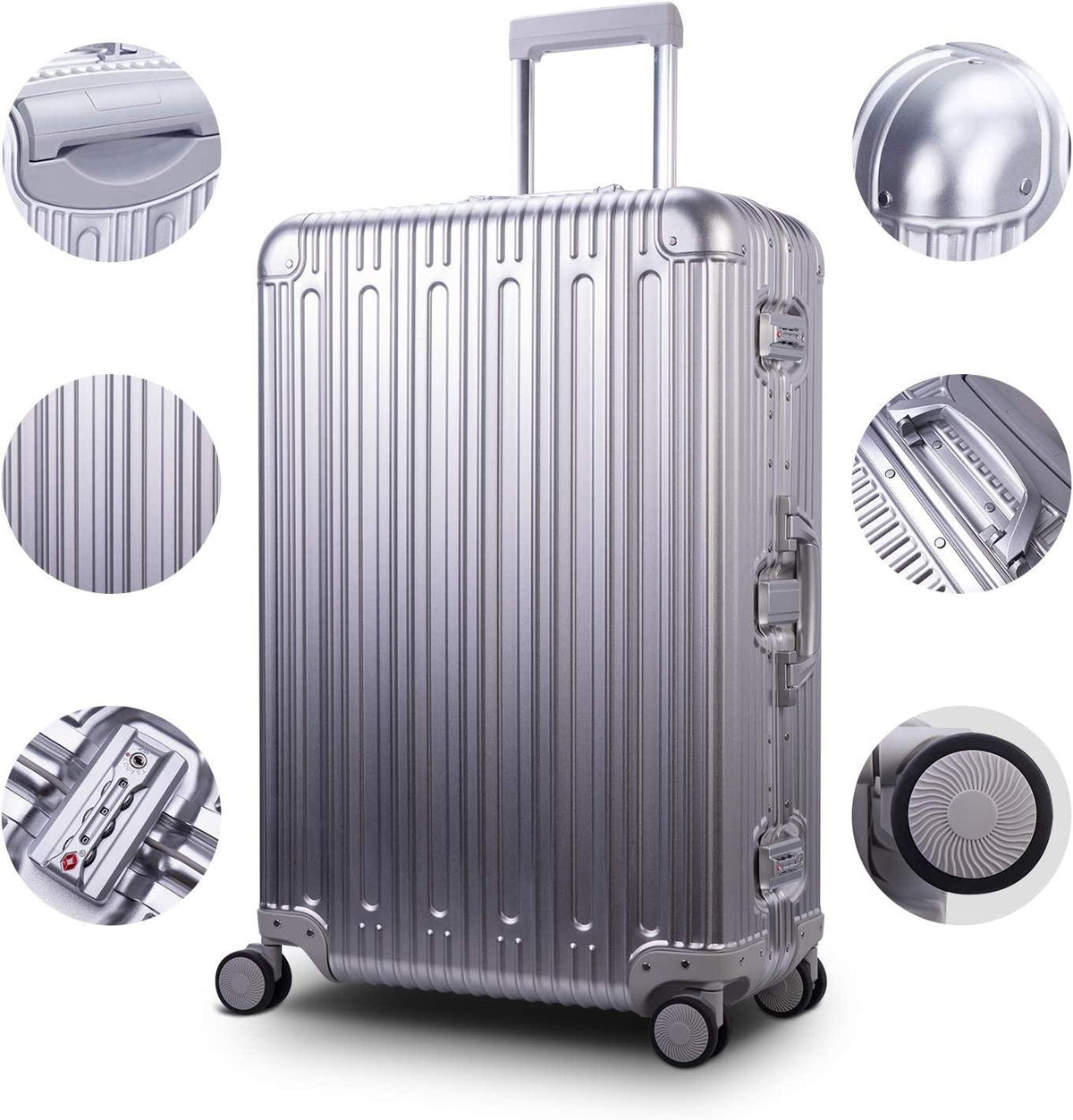All Aluminum Luggage Carry On Spinner Hard Shell Suitcase Lightweight Metal Suitcases 20“ &amp; 28 Inch Luggage Set