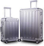 All Aluminum Luggage Carry On Spinner Hard Shell Suitcase Lightweight Metal Suitcases 20“ &amp; 28 Inch Luggage Set