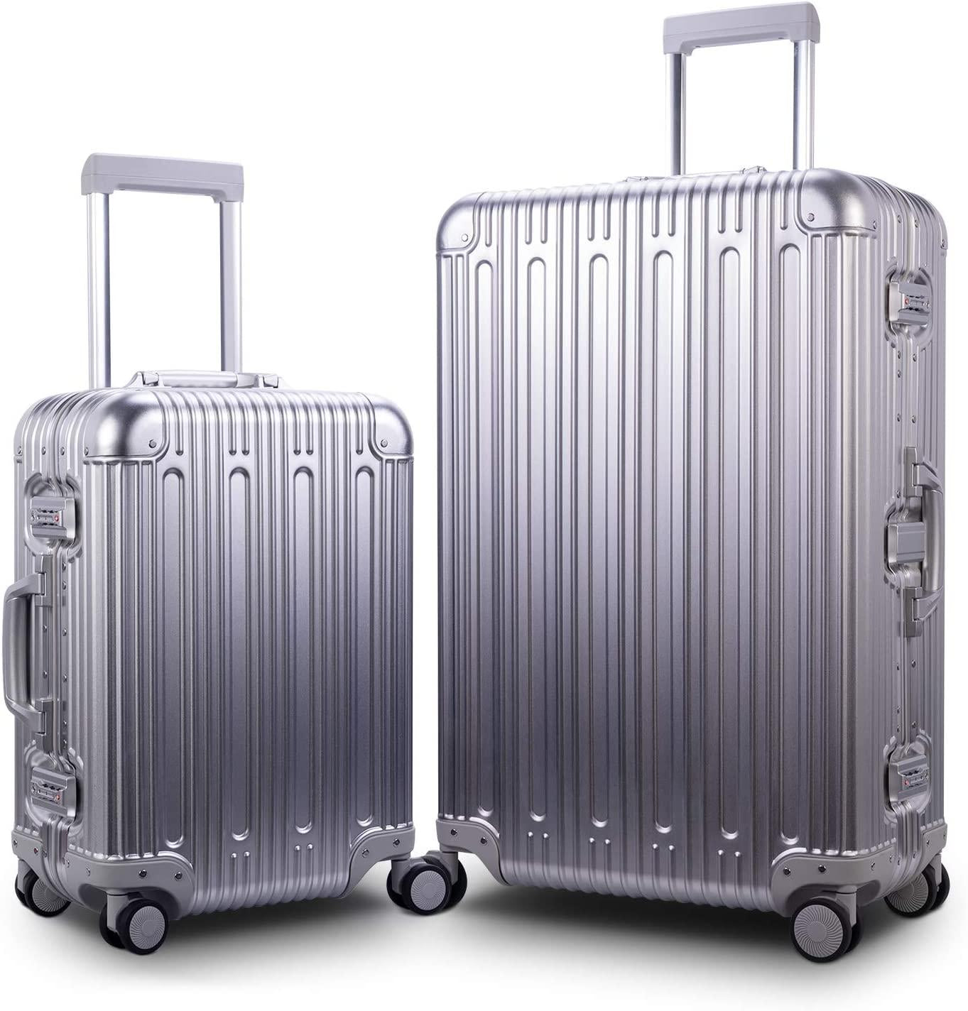 All Aluminum Luggage Carry On Spinner Hard Shell Suitcase Lightweight Metal Suitcases 20“ &amp; 28 Inch Luggage Set