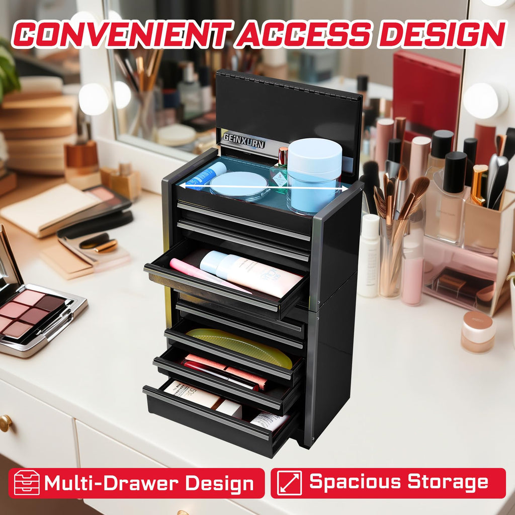8-Drawer Rolling Black Tool Box, Heavy Duty Micro Roll Cab Steel Stackable Tool Chest with Lockable Drawers, 2-in-1 Lar& Compact Combo Set (3-Drawer + 5-Drawer) for Garage, Workshop