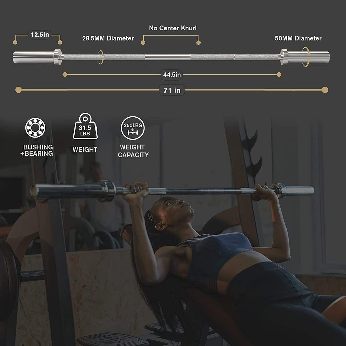 RitFit 4 Ft., 5 Ft., 6 Ft. Olympic Barbell Bar, General Purpose Weight Bar Suitable for Olympic Lifts and Power Lifts