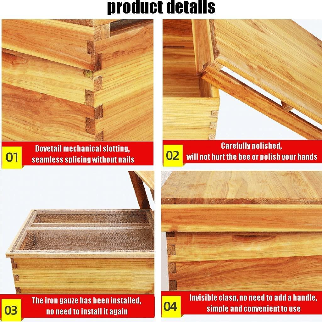 beehive, 10 frames honey bee hive box wooden, bee keeping supplies starter kit for beginners, with beehive frames and foundation (color : wood, size : 10 frame+4 nest frame)