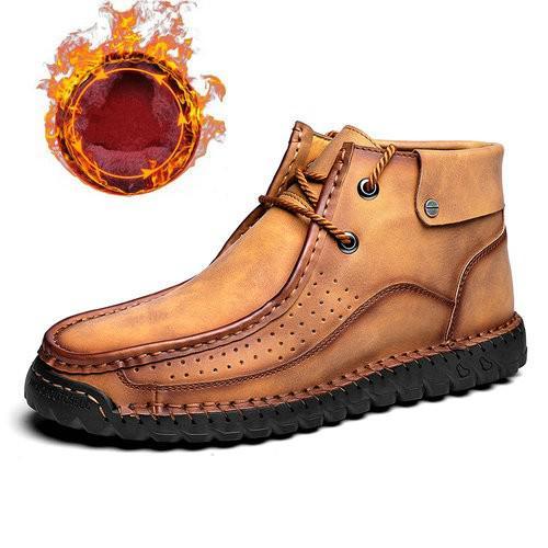 Men Hand Stitching Microfiber Genuine Leather Boots