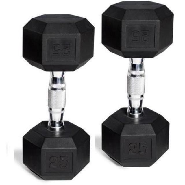 CAP Barbell Rubber-Coated Hex Dumbbells, Set of 2, 25 lb. Pair, 50 lbs. Total