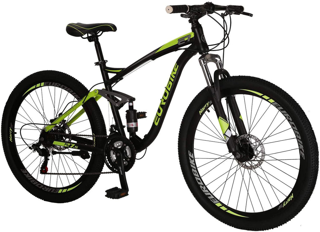 EUROBIKE OBK E7 Mountain Bike 21 Speed Bicycle 27.5” Full Suspension Mens Bikes Daul Disc Brakes MTB (Yellow)