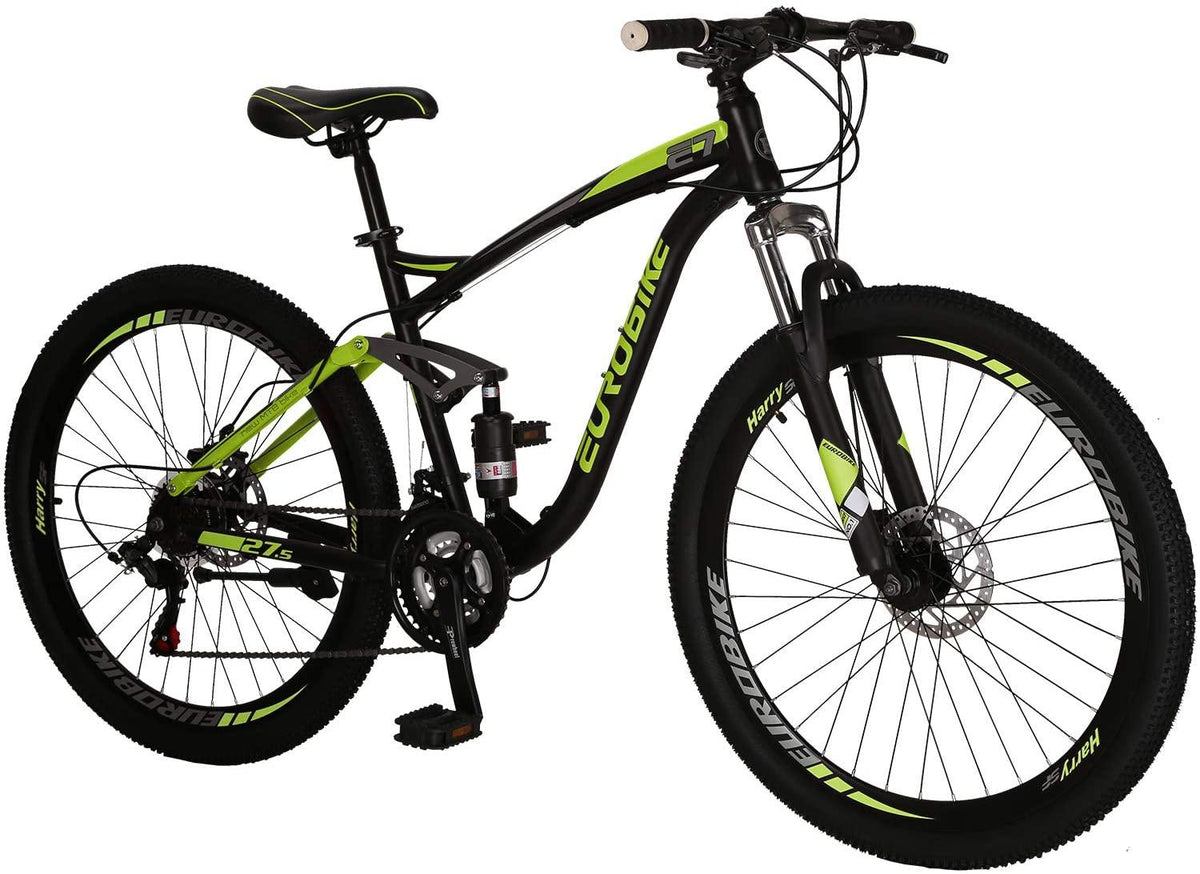 EUROBIKE OBK E7 Mountain Bike 21 Speed Bicycle 27.5” Full Suspension Mens Bikes Daul Disc Brakes MTB (Yellow)