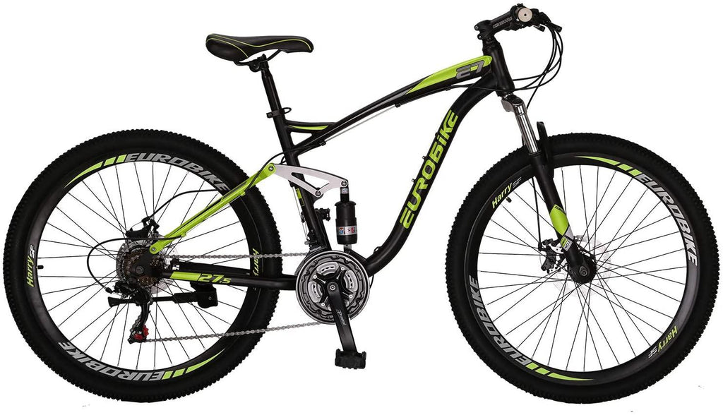 EUROBIKE OBK E7 Mountain Bike 21 Speed Bicycle 27.5” Full Suspension Mens Bikes Daul Disc Brakes MTB (Yellow)