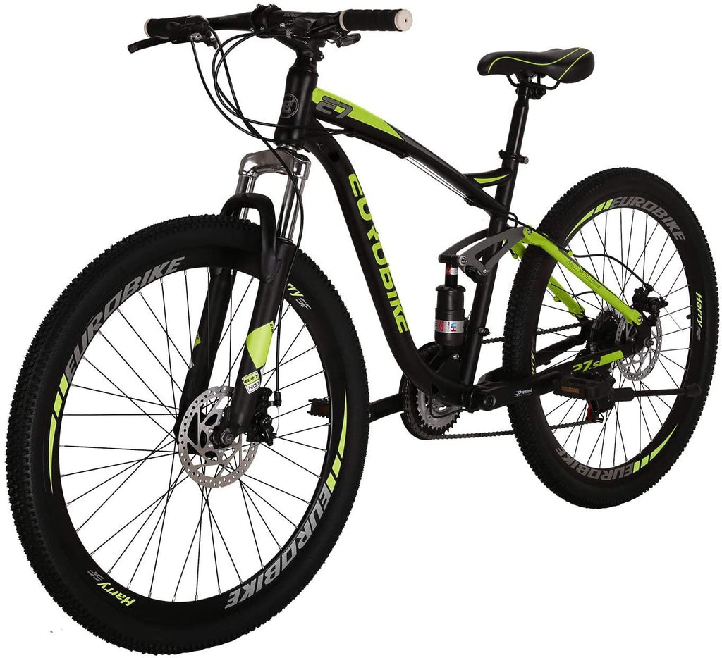 EUROBIKE OBK E7 Mountain Bike 21 Speed Bicycle 27.5” Full Suspension Mens Bikes Daul Disc Brakes MTB (Yellow)