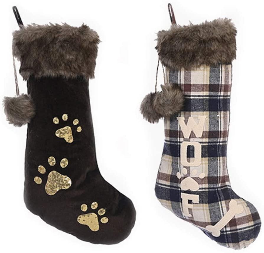ZMDZA 2PS Decor Christmas Stockings Pet Dog StocPaw Christmas Socks Bags Fireplace Decoration Chimneys Cane