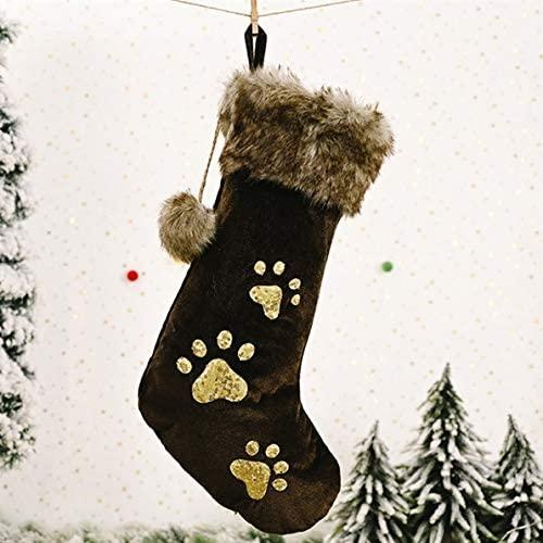 ZMDZA 2PS Decor Christmas Stockings Pet Dog StocPaw Christmas Socks Bags Fireplace Decoration Chimneys Cane