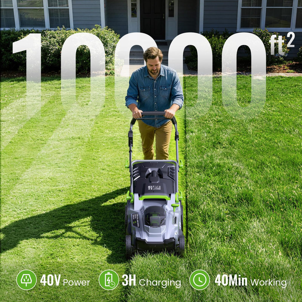 40V Cordless Lawn Mower, 17" Walk Behind Electric 4.0 Ah Battery Powered Lawnmower, with 50L Grass Bag, Brushless Motor, 6 Adjustable Cutting Heights, for Garden/Patio/Yark/Lawn