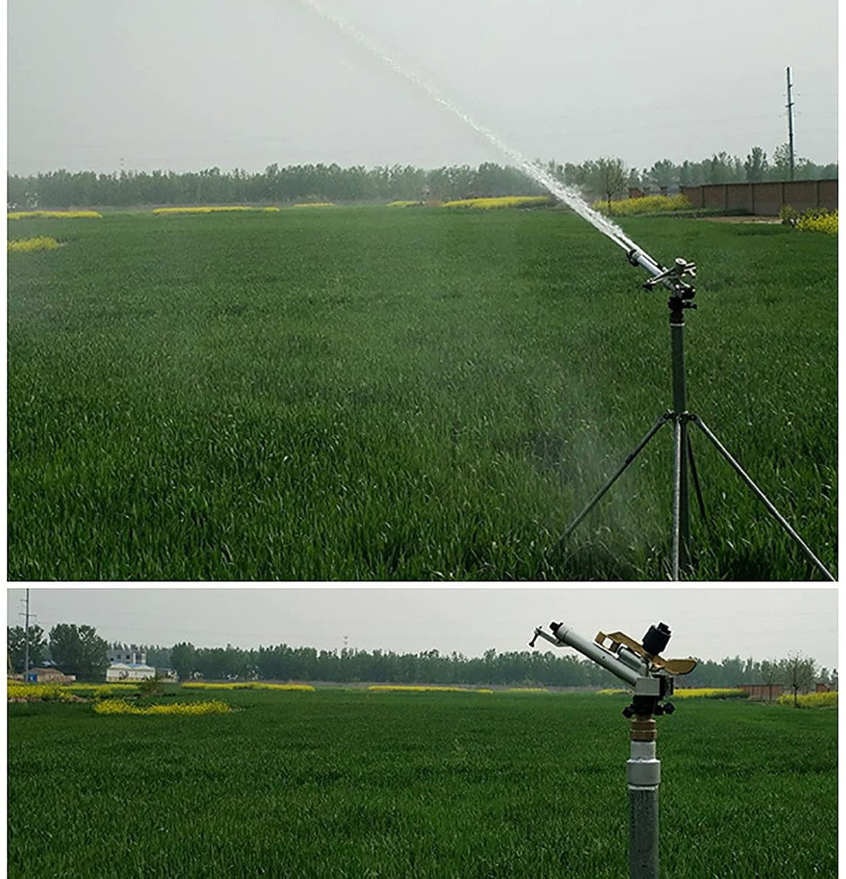 DDSFDS Water Sprinkler, 1.5" Female Thread Long Spray Distance Sprinkler Farm Garden Irrigation Watering Tool Big Covering Range Lawn Tripod Bracket (Size : Sprinklers and Tripod)