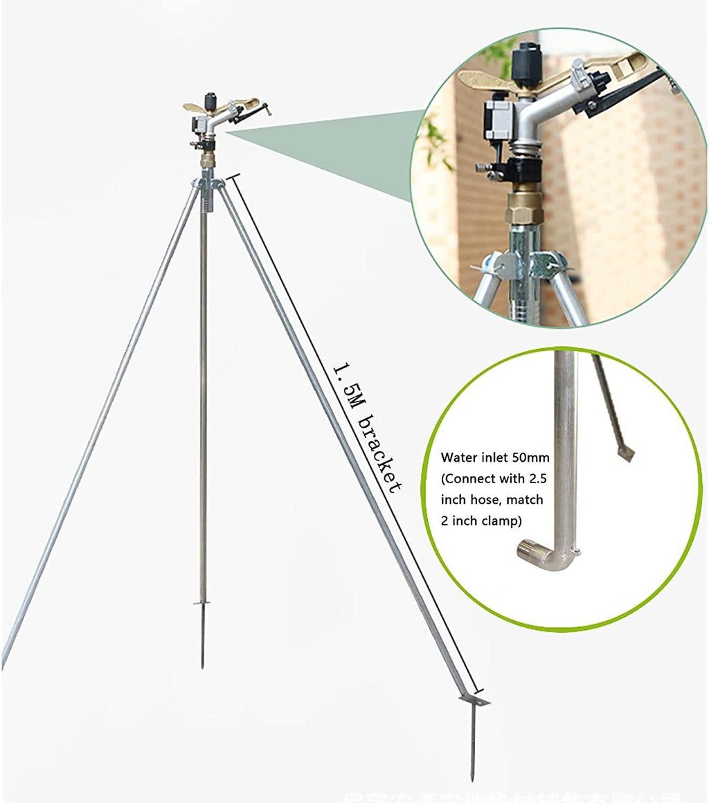 DDSFDS Water Sprinkler, 1.5" Female Thread Long Spray Distance Sprinkler Farm Garden Irrigation Watering Tool Big Covering Range Lawn Tripod Bracket (Size : Sprinklers and Tripod)