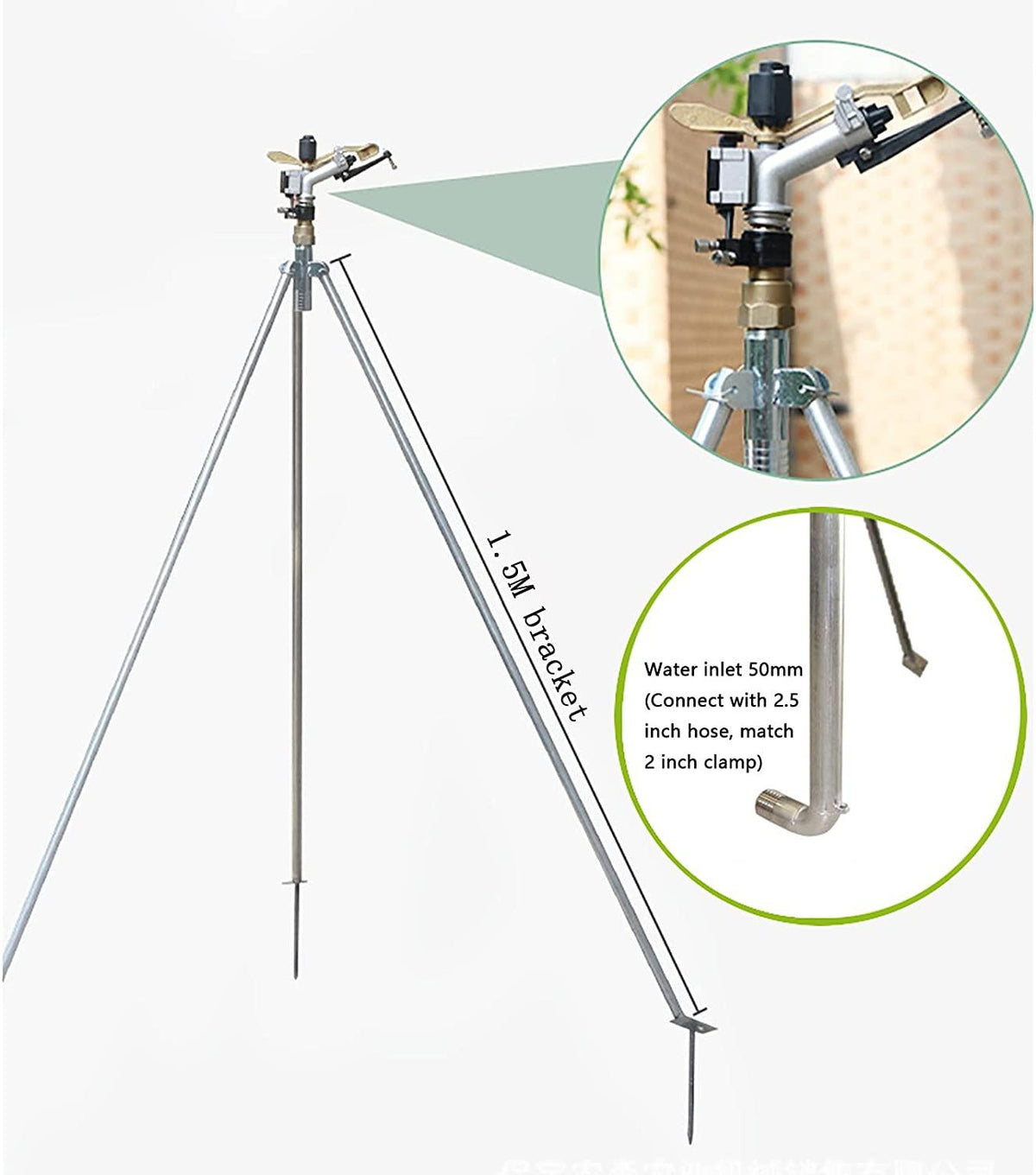 DDSFDS Water Sprinkler, 1.5" Female Thread Long Spray Distance Sprinkler Farm Garden Irrigation Watering Tool Big Covering Range Lawn Tripod Bracket (Size : Sprinklers and Tripod)