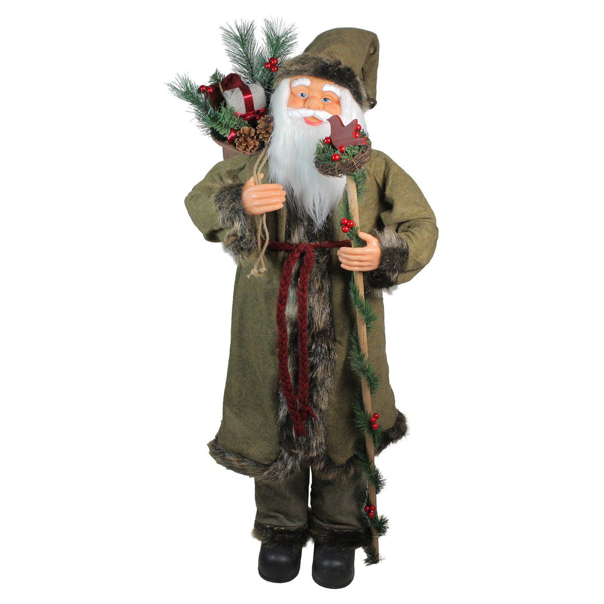 Northlight 51 in. Plush Standing Santa Claus with Gifts and Staff Christmas Figure