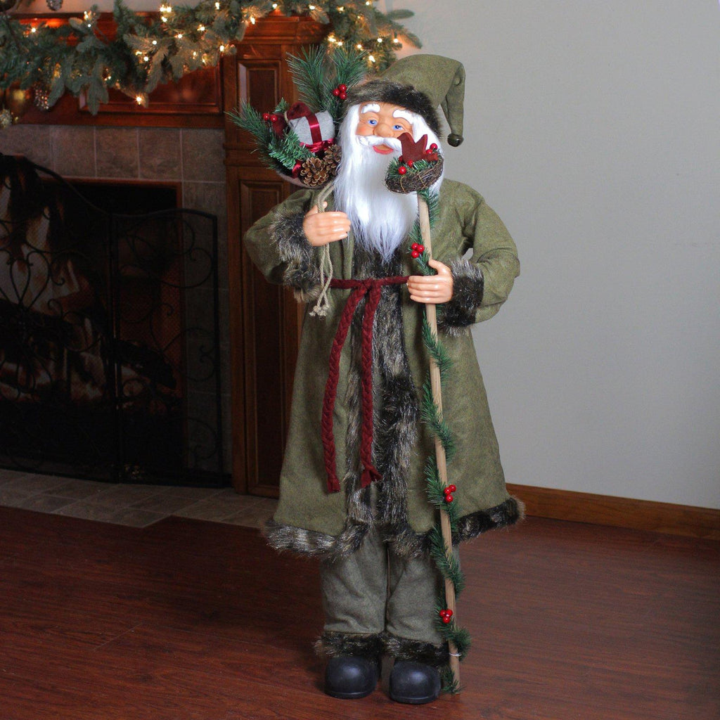 Northlight 51 in. Plush Standing Santa Claus with Gifts and Staff Christmas Figure