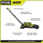 40V 18 In. 2-in-1 Cordless Battery Walk Behind Push Lawn Mower With 4.0 Ah And