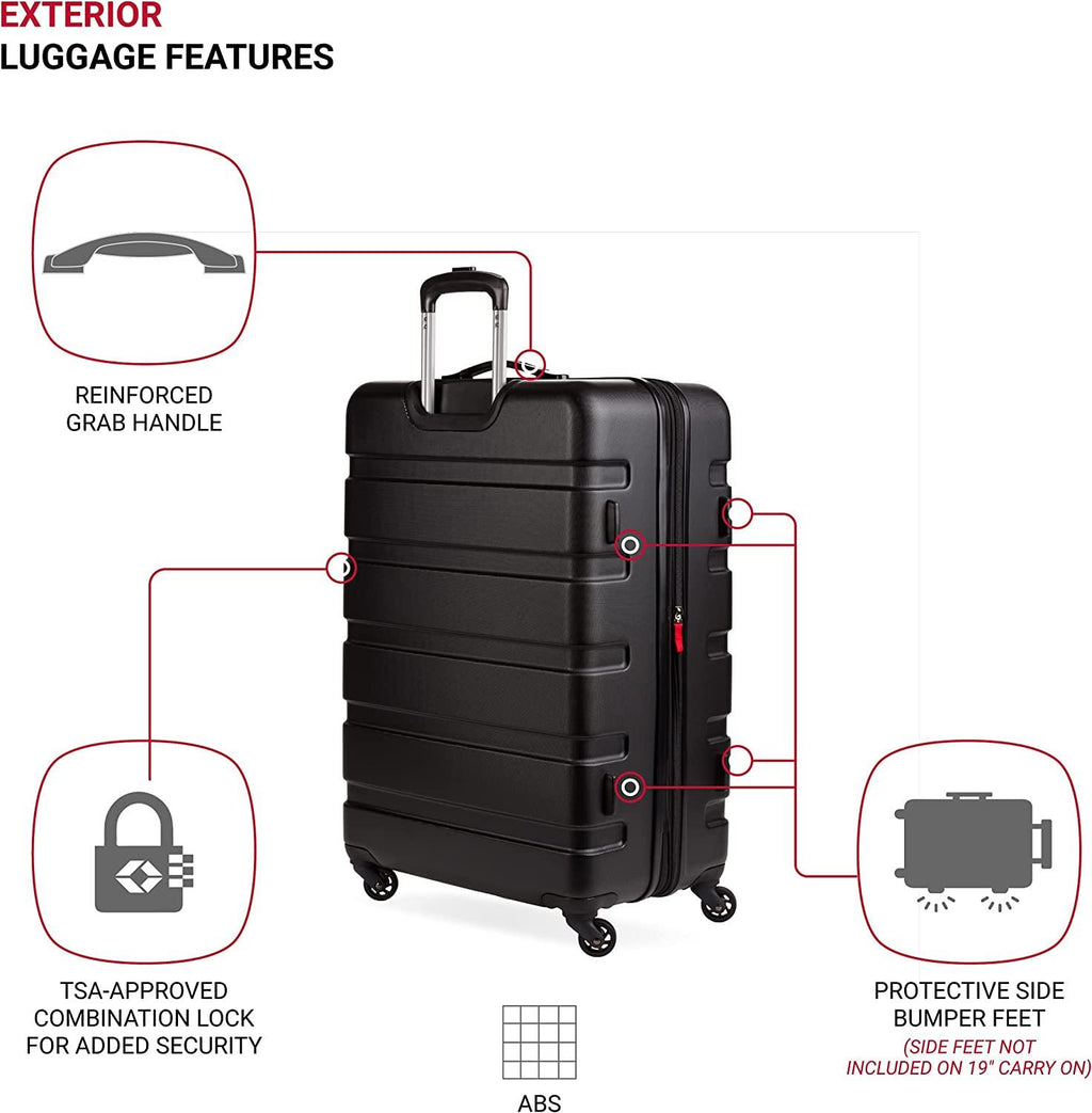 7366 Hardside Expandable Luggage with Spinner Wheels, Black, Checked-Large 27-Inch