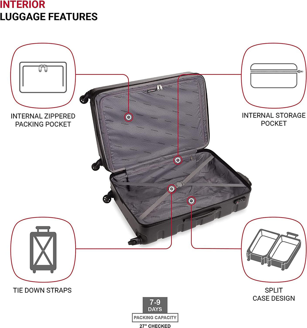 7366 Hardside Expandable Luggage with Spinner Wheels, Black, Checked-Large 27-Inch