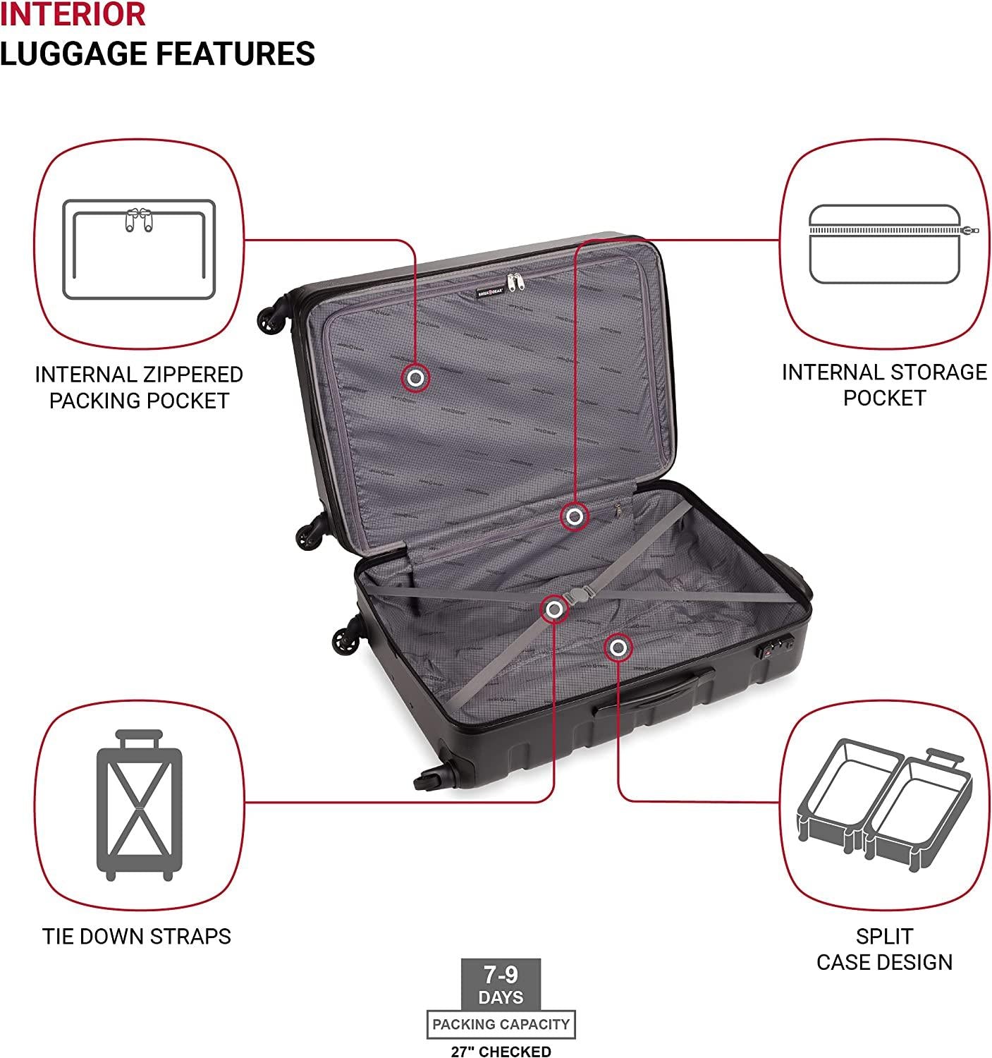 7366 Hardside Expandable Luggage with Spinner Wheels, Black, Checked-Large 27-Inch
