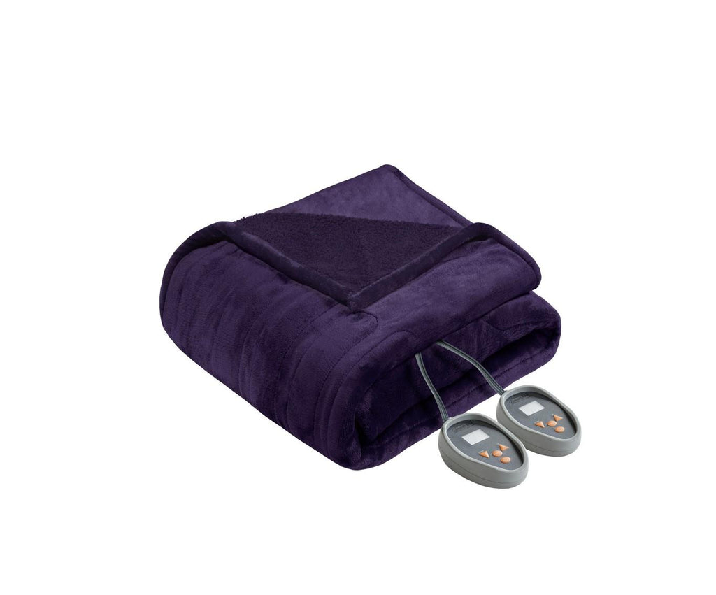 80 in. x 84 in. Heated Microlight to Berber Purple Full Blanket
