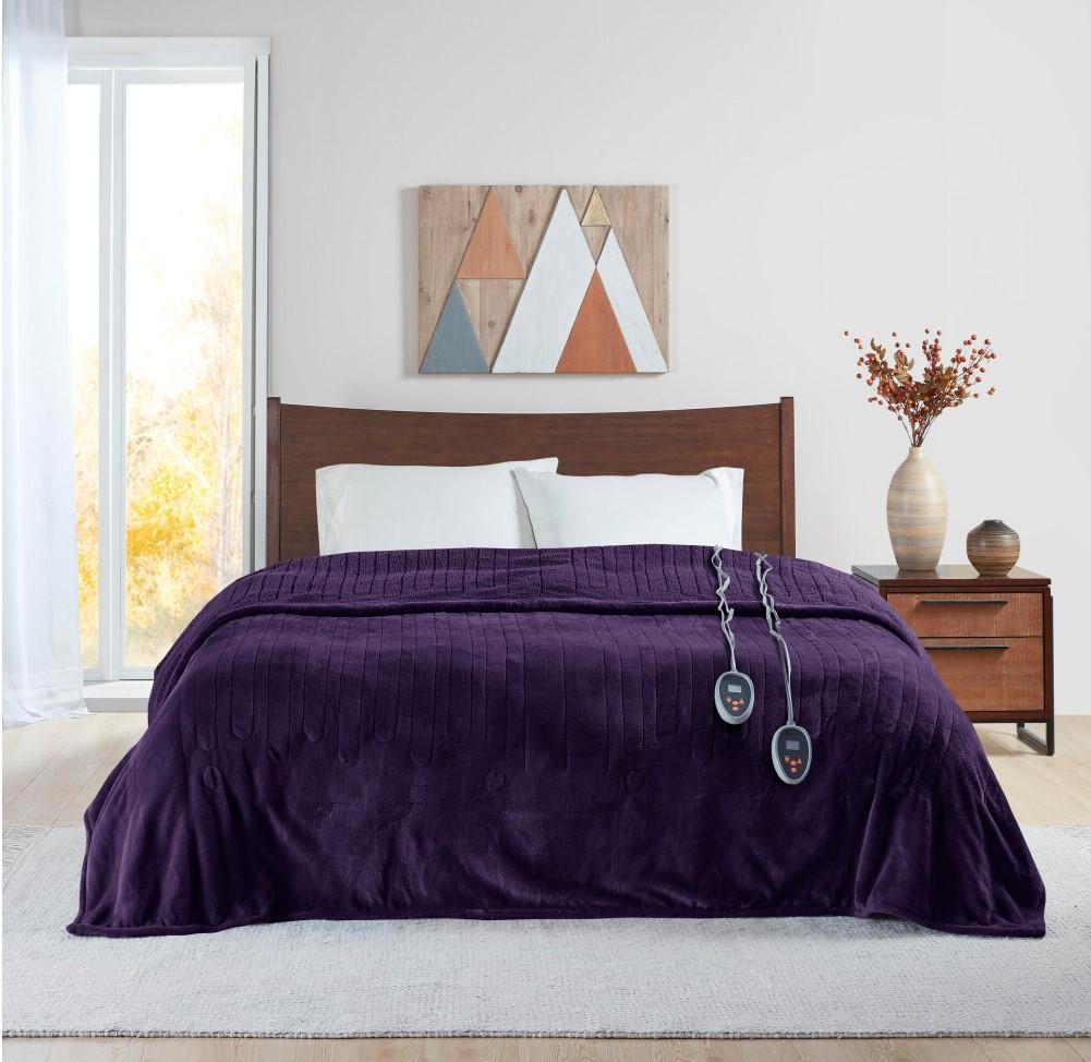 80 in. x 84 in. Heated Microlight to Berber Purple Full Blanket