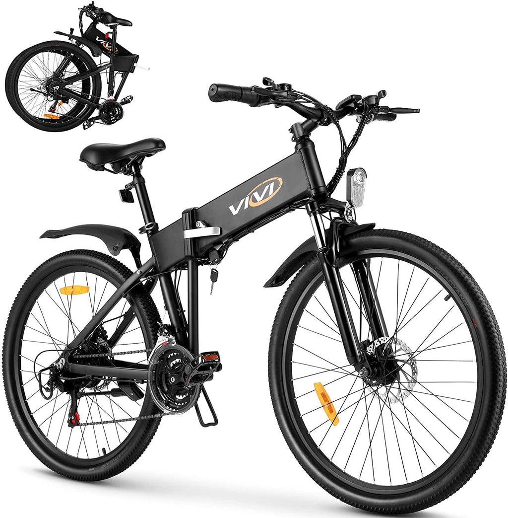 VIVI S3 Electric Bike Electric Mountain Bike, 26'' Folding Electric Bicycle for Adults, 20Mph with 36V 10.4Ah Lithium-Ion Battery, 350W Motor and Shinmano Professional 21 Speed Gears, Black