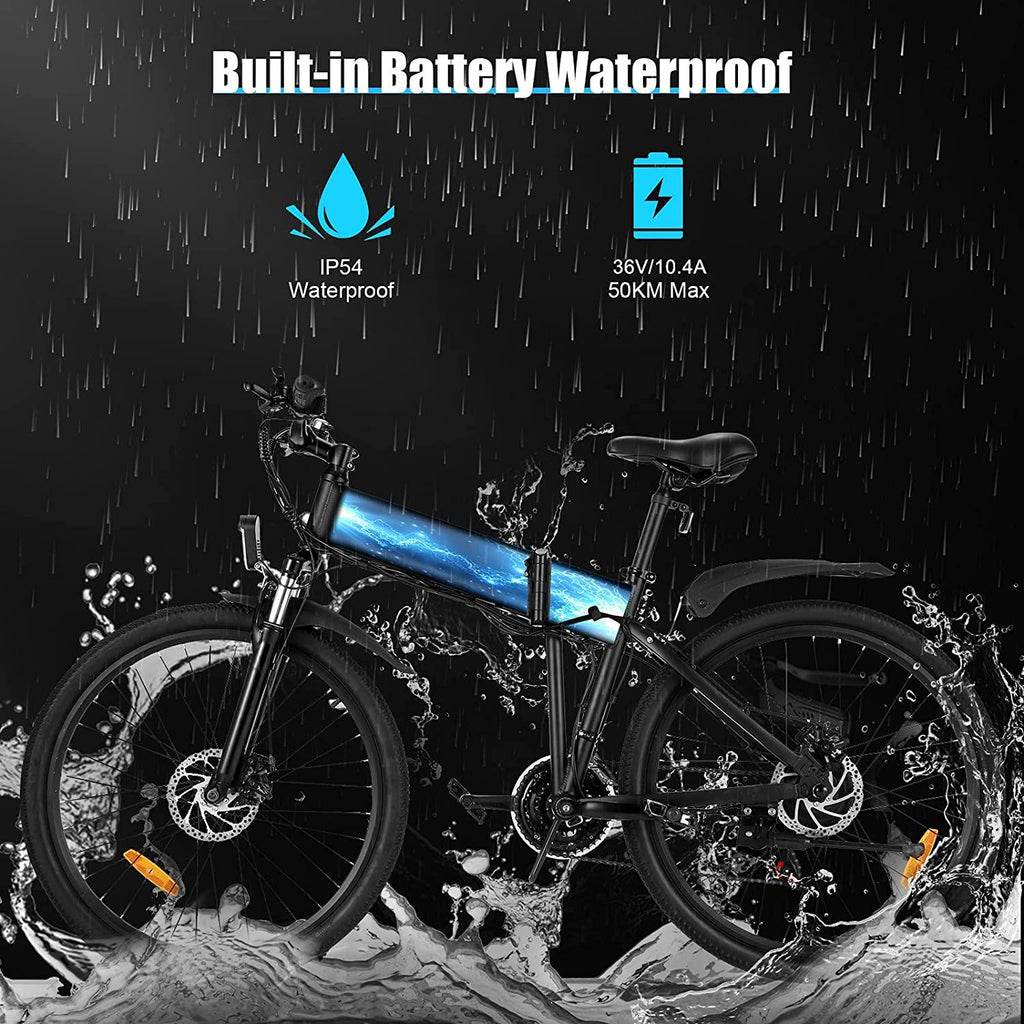 VIVI S3 Electric Bike Electric Mountain Bike, 26'' Folding Electric Bicycle for Adults, 20Mph with 36V 10.4Ah Lithium-Ion Battery, 350W Motor and Shinmano Professional 21 Speed Gears, Black