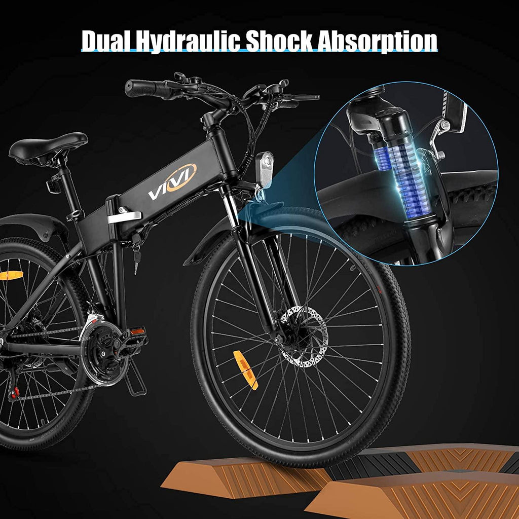 VIVI S3 Electric Bike Electric Mountain Bike, 26'' Folding Electric Bicycle for Adults, 20Mph with 36V 10.4Ah Lithium-Ion Battery, 350W Motor and Shinmano Professional 21 Speed Gears, Black